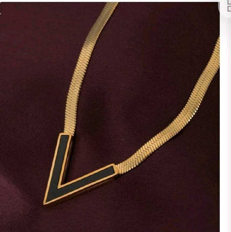 Elegant V-Shape Gold Tone Necklace