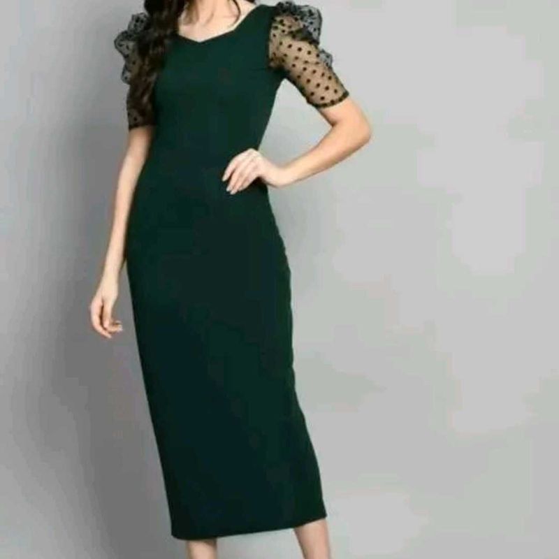 Elegant Dark Green Polka Dot Sleeve Dress