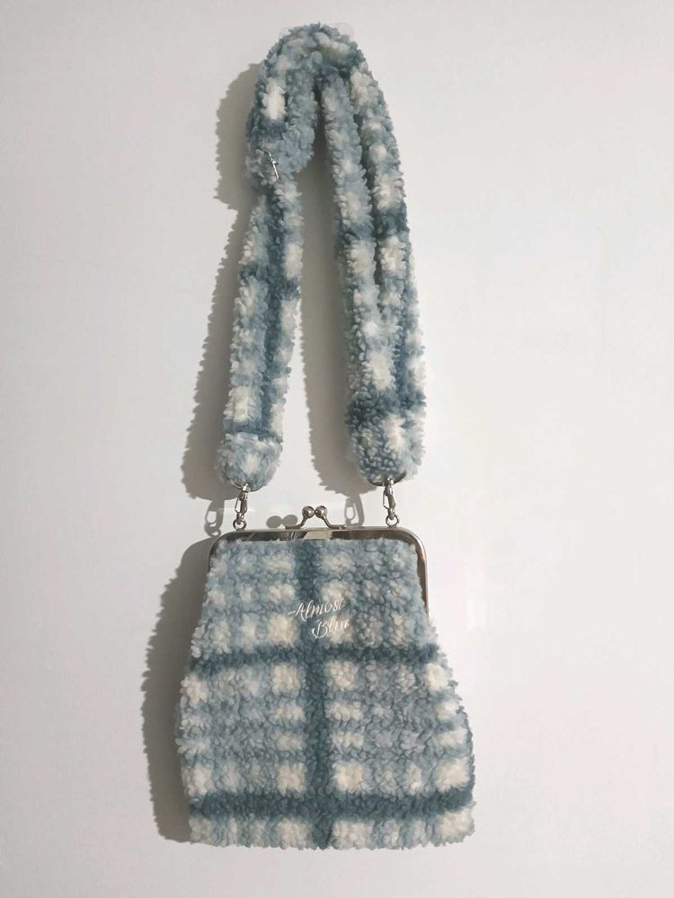 Fuzzy Plaid Clutch Bag