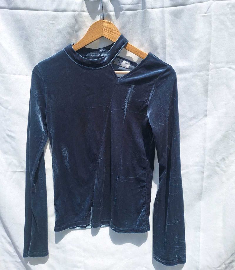 Velvet Cutout Mock Neck Top
