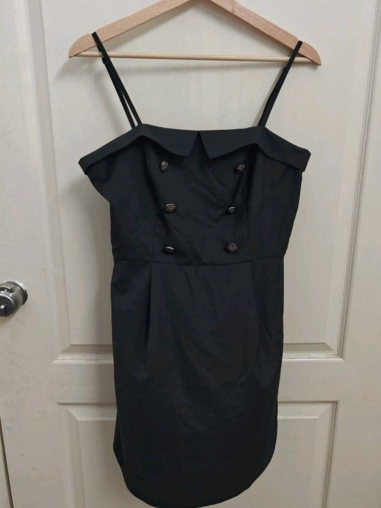 Chic Black Button Detail Dress