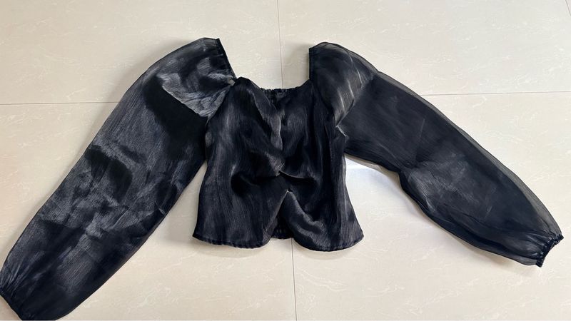 Chic Black Sheer Puff Sleeve Top