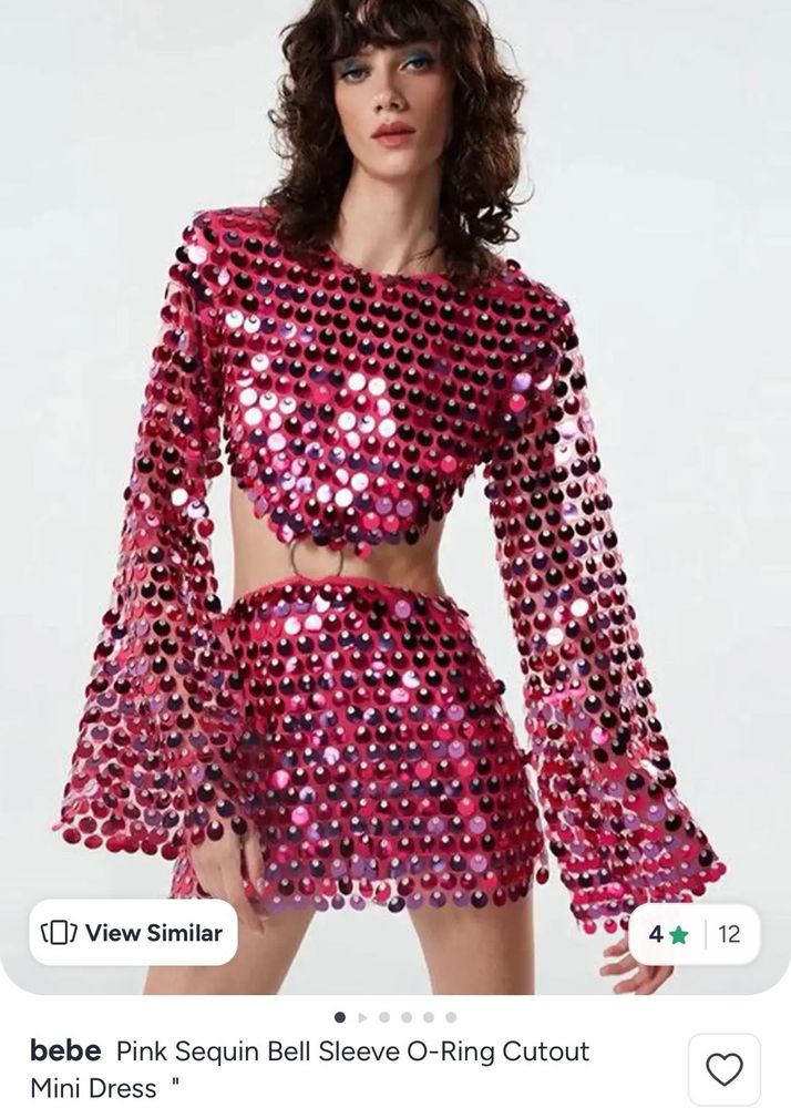 Pink Sequin Bell Sleeve Mini Dress