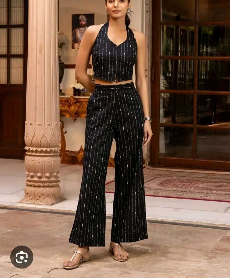 Stylish Black Striped Crop Top &amp; Palazzo Set