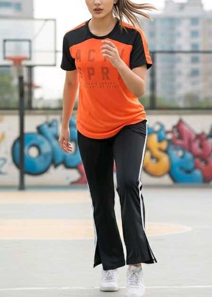 Orange Active Sport T-Shirt And Bell Bottom Leggin