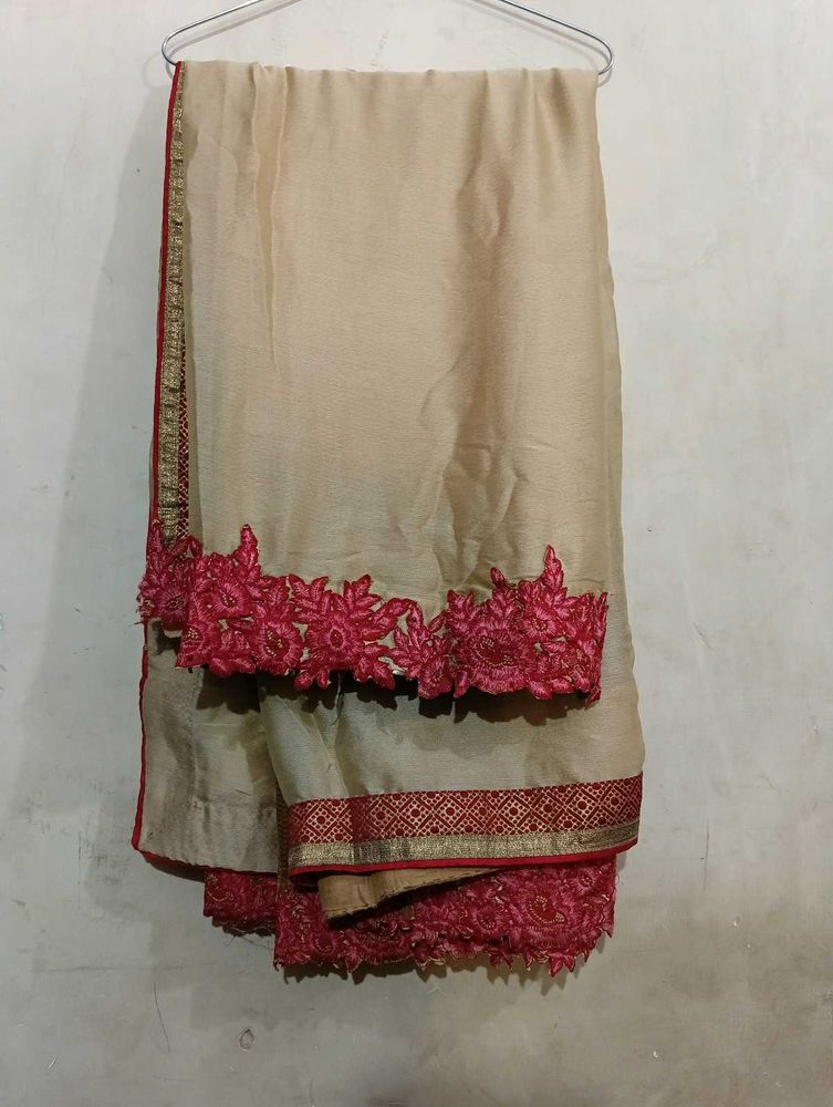 Light Brown Colour Saree with Pink border line
