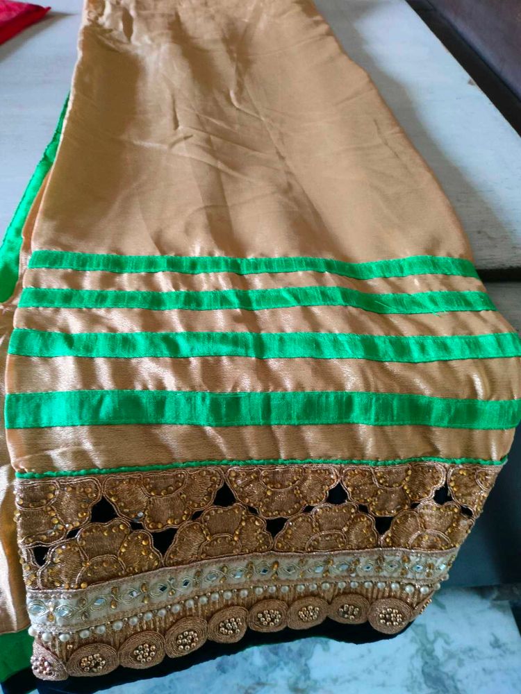 Elegant Beige &amp; Green Saree