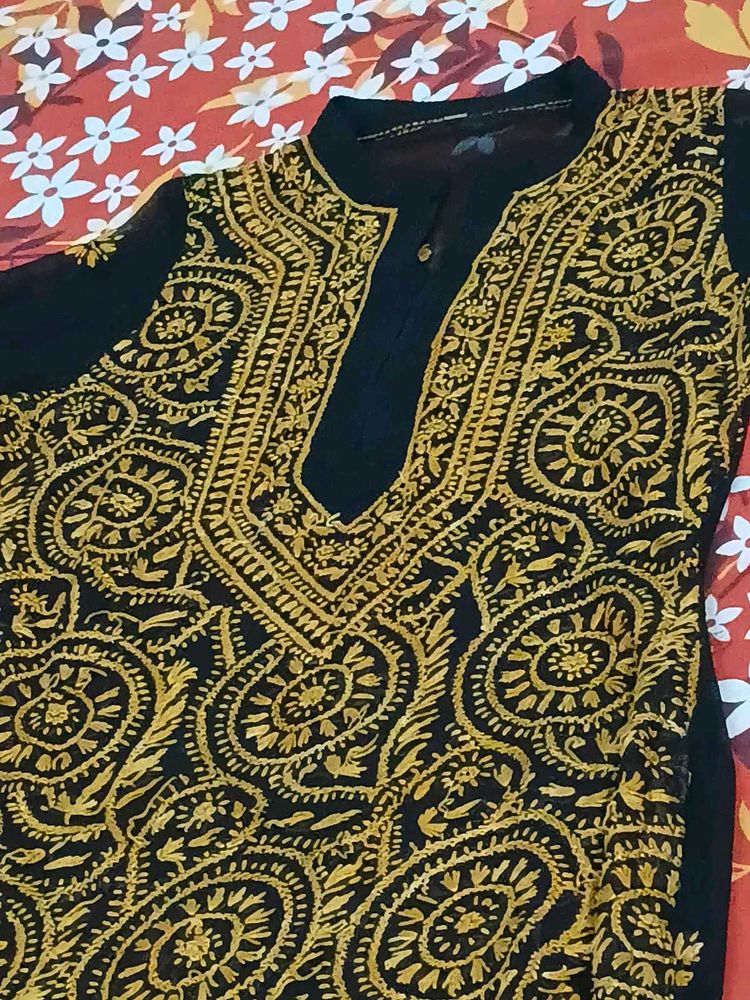 Black Chikankari Kurta with dupatta