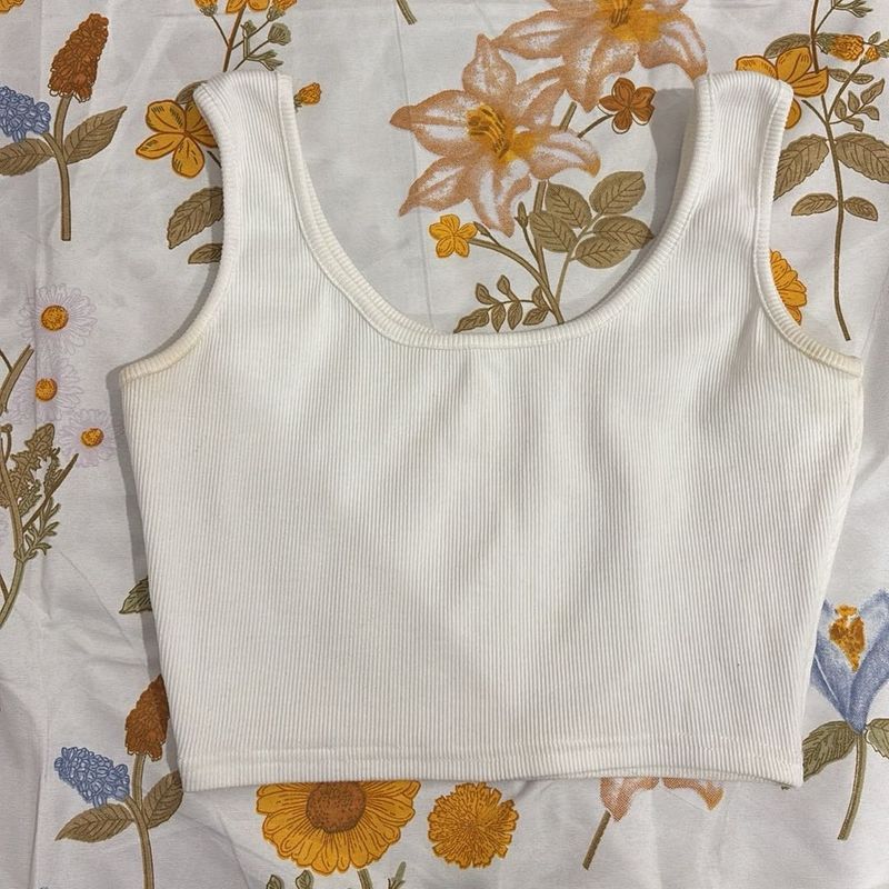 White Ribbed Crop Tank Top