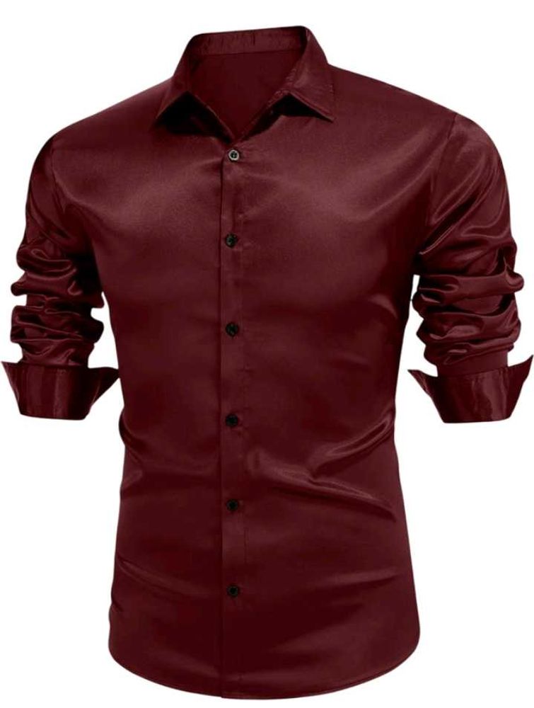 Men's Burgundy Satin Shirt