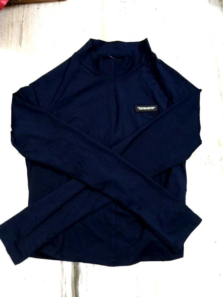 Navy Long Sleeve Mock Neck Top