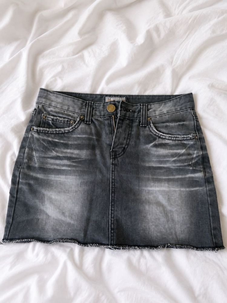 Women's Grey Denim Mini Skirt