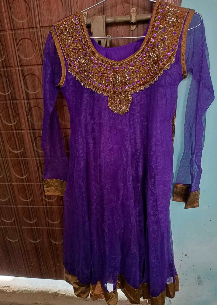 Purple Embroidered Anarkali Kurta With Dupatta