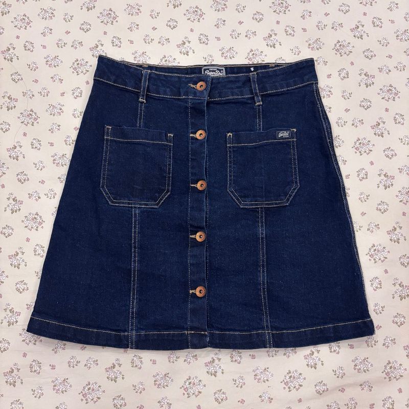 Dark Denim Button-Front Skirt