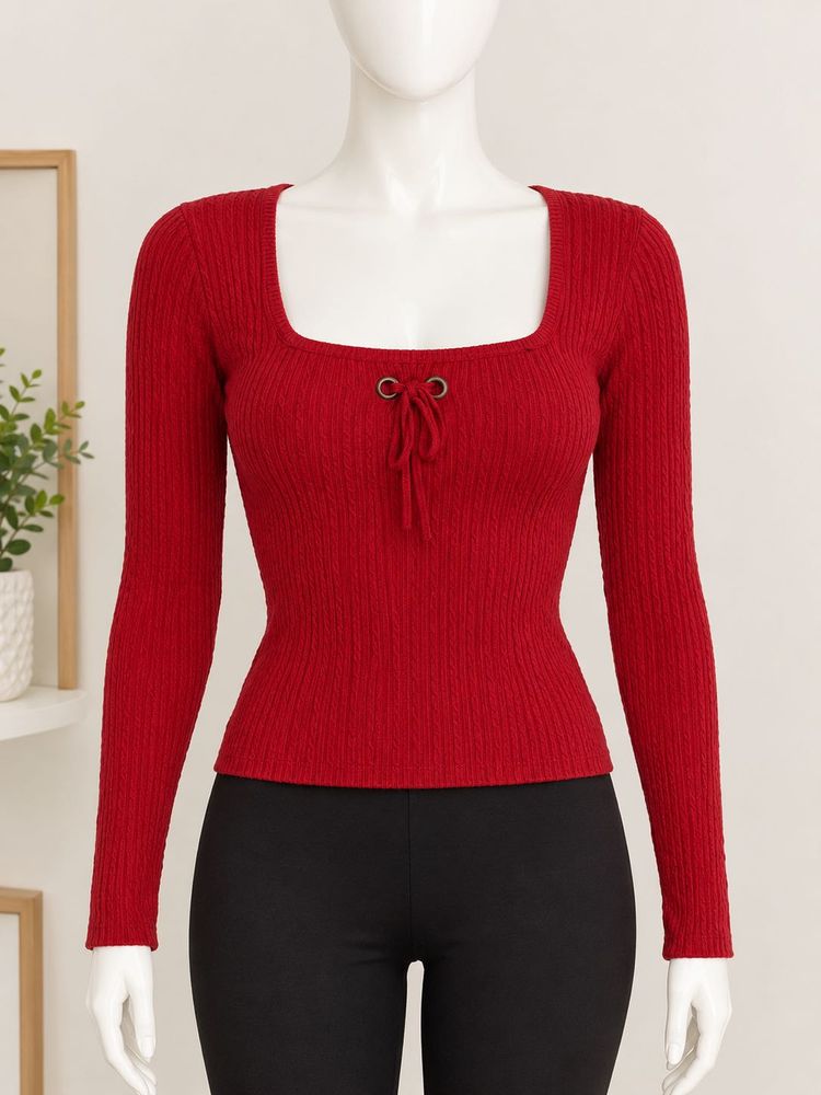 Red Ribbed Knit Top