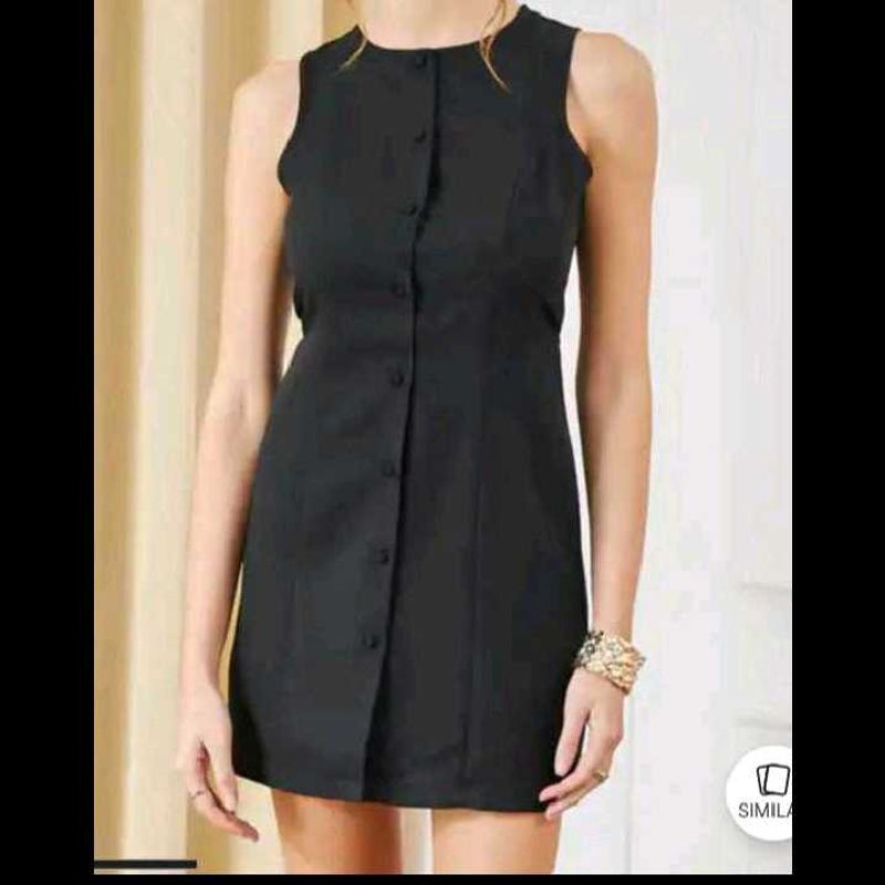 XXL size Sleek Black Button-Up Mini Dress