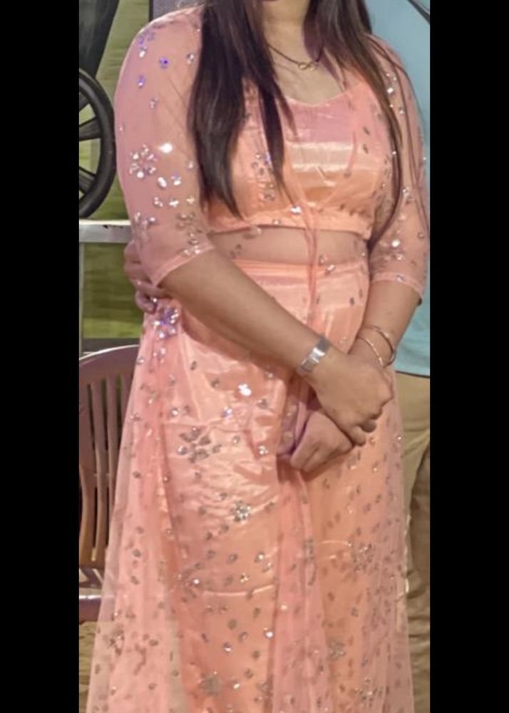 Elegant Peach Sequined Outfit