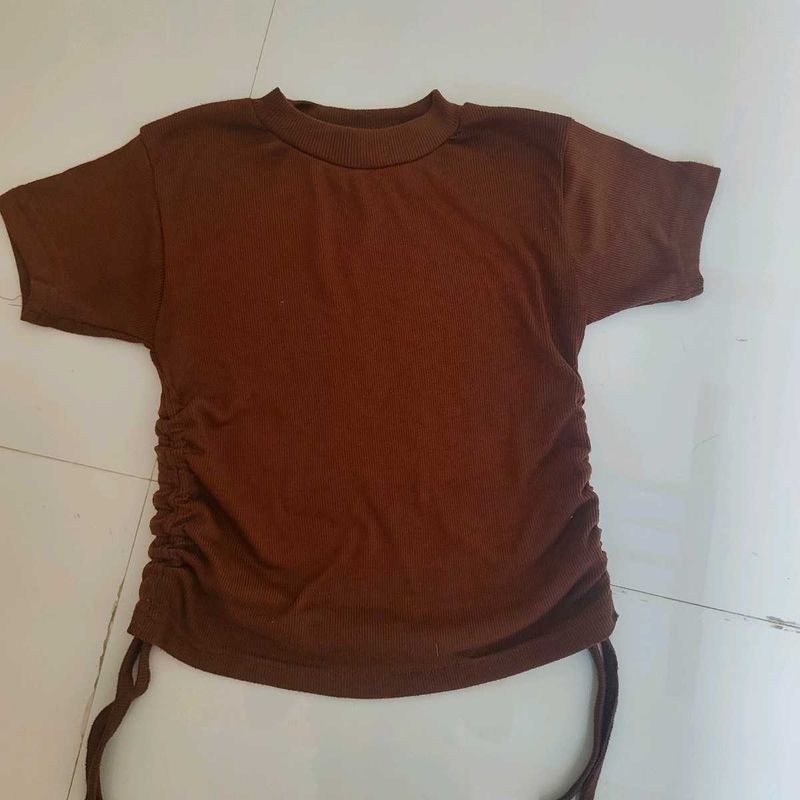 Zara Brown Ruched Side T-Shirt