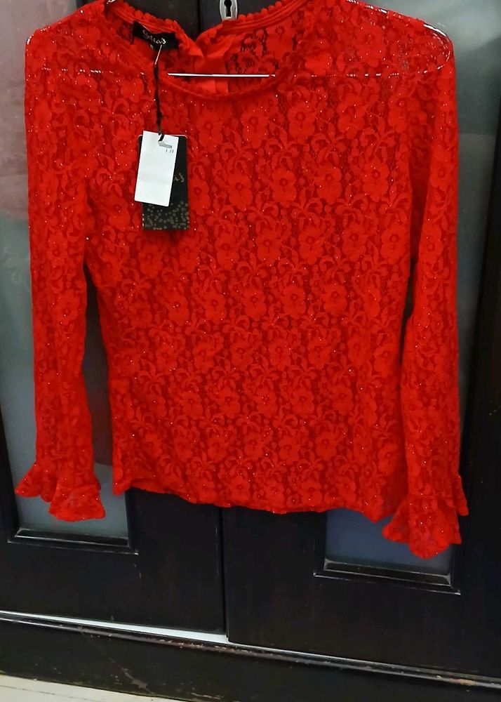 Red Lace Top With Sparkles - Size XL