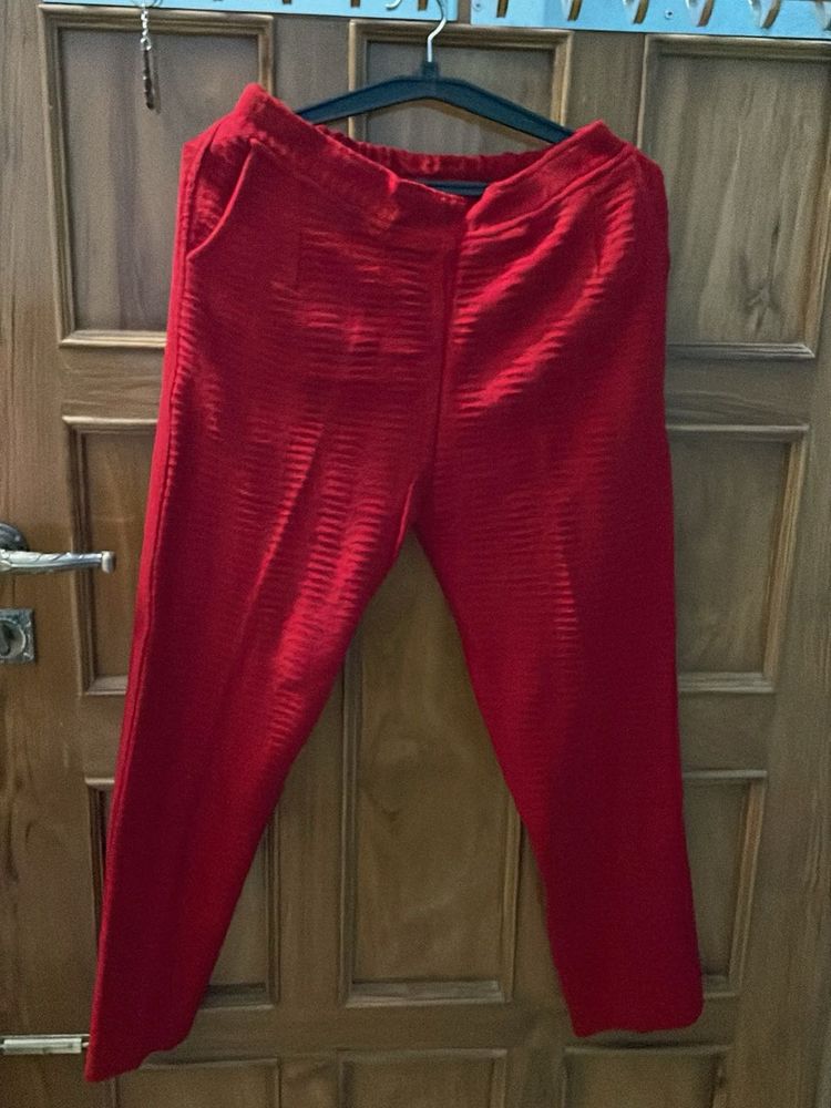 Vibrant Red Textured Pants