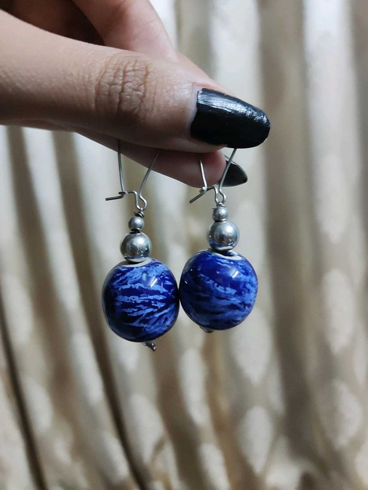Blue Marble Dangle Earrings