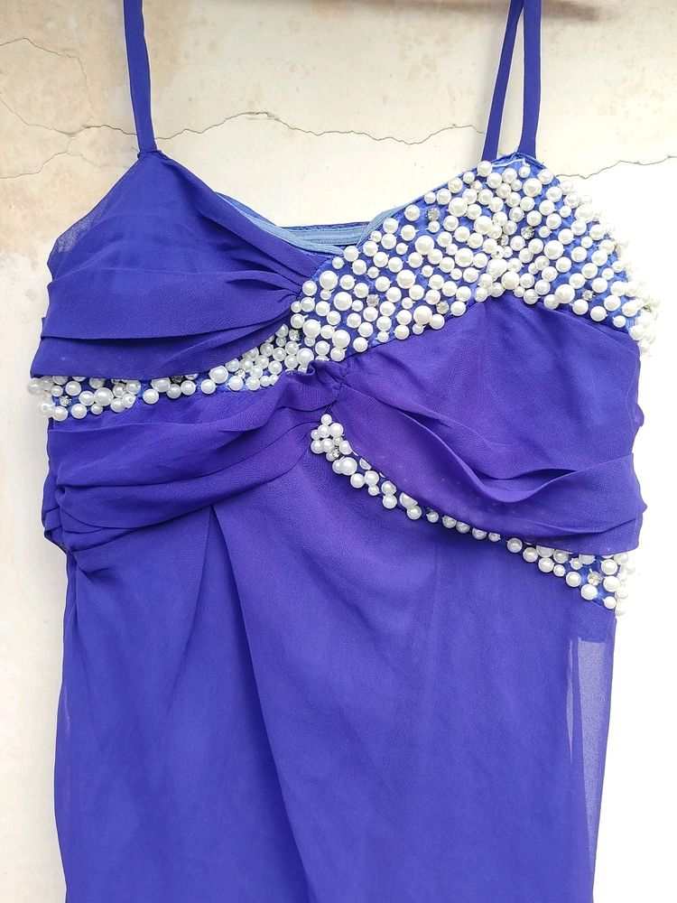 Blue Beaded Formal Dress