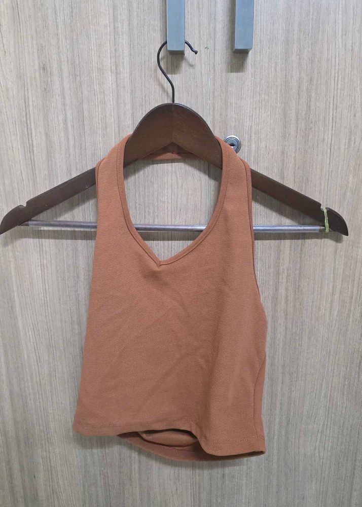 Brown Halter Neck Crop Top