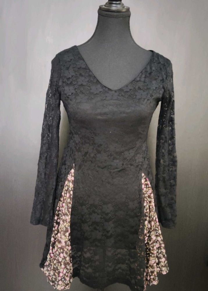 Black Lace Floral Insert Mini Dress
