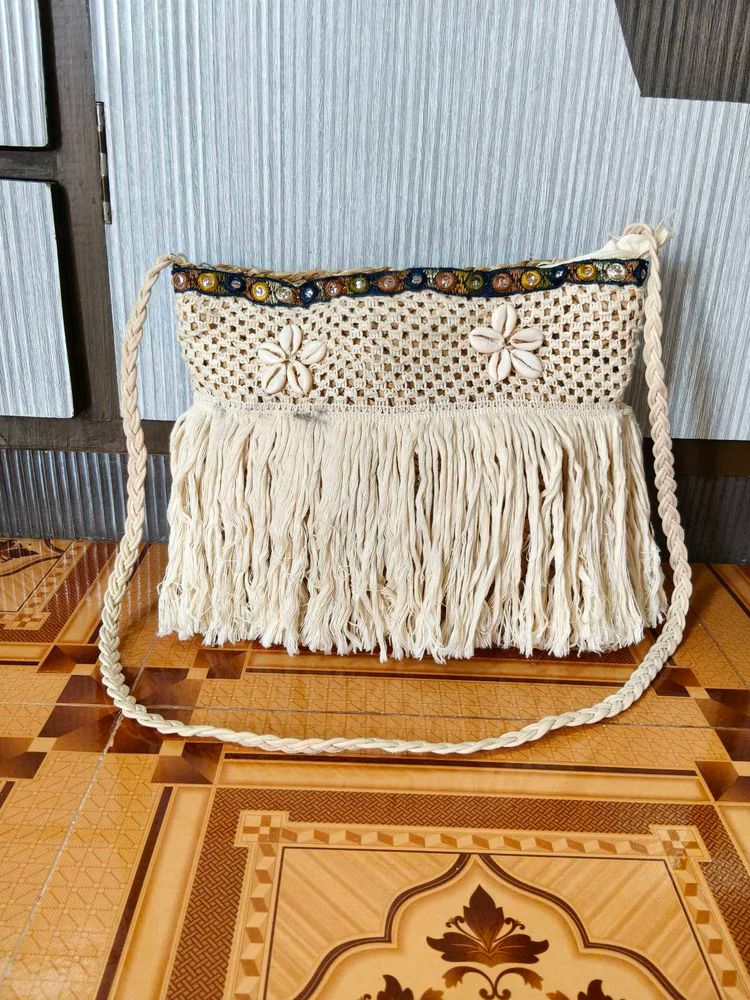 Boho Macrame Fringe Crossbody Bag