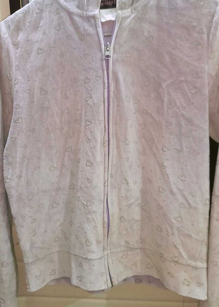 Cute Heart Patterned Zip-Up Hoodie