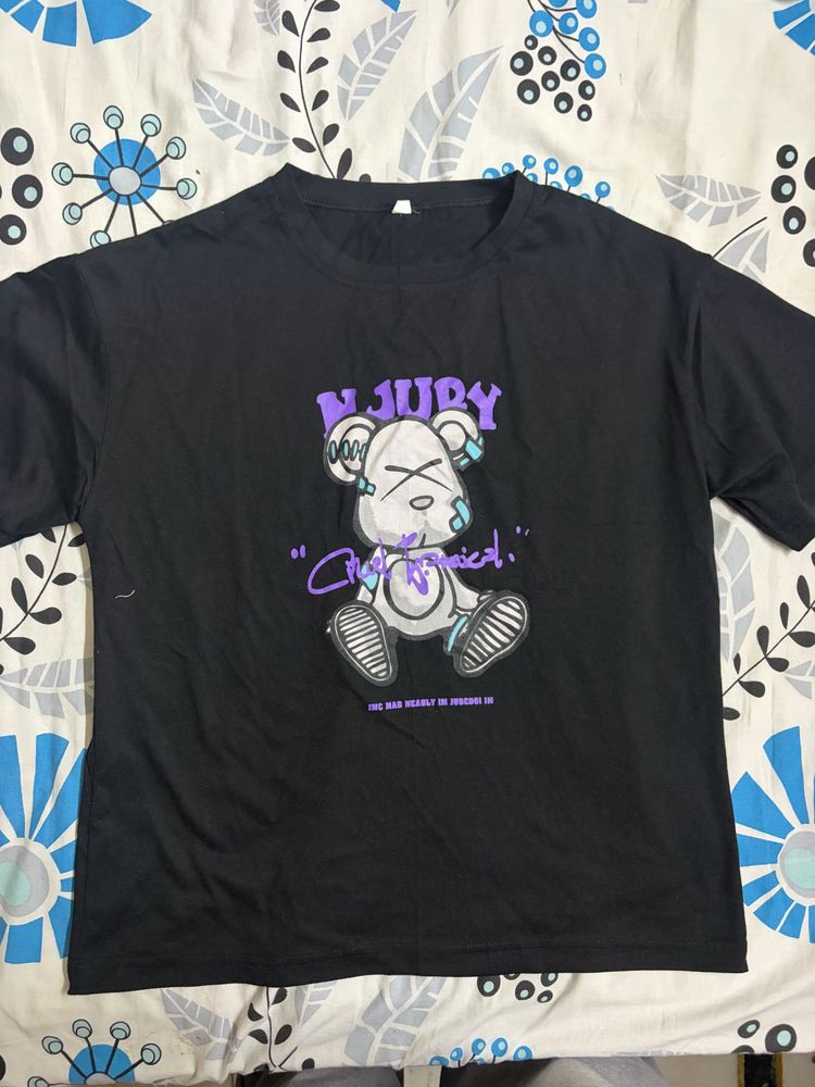 Black Graphic Print Oversized T-Shirt
