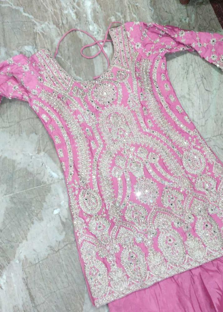 New Pink Embroidered Sharara Set