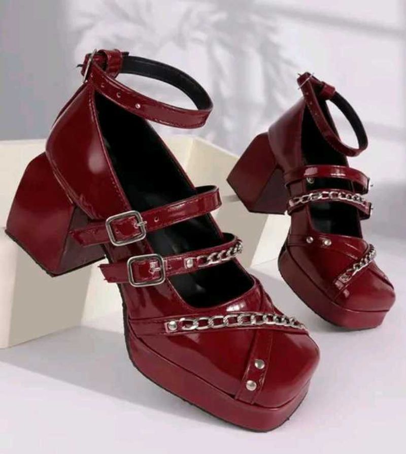 Burgundy Platform Mary Janes Sandel