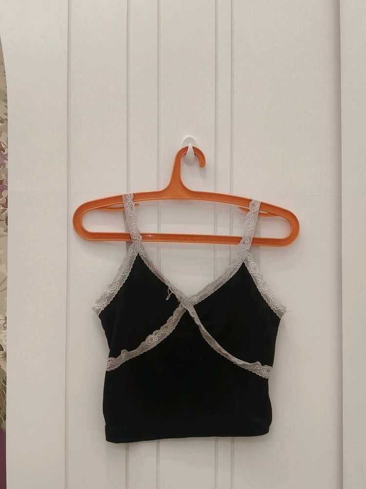 Black Lace Trim Cami Top