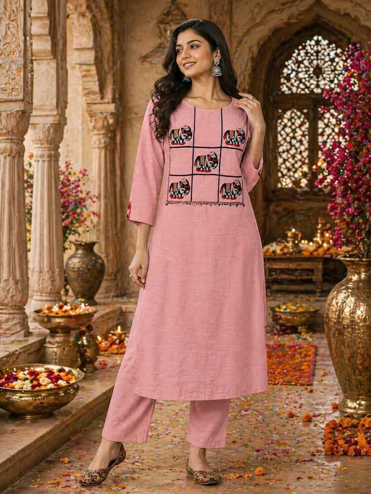 🇳🇿💫🎀Pink Kurta with Elephant Embroidery
