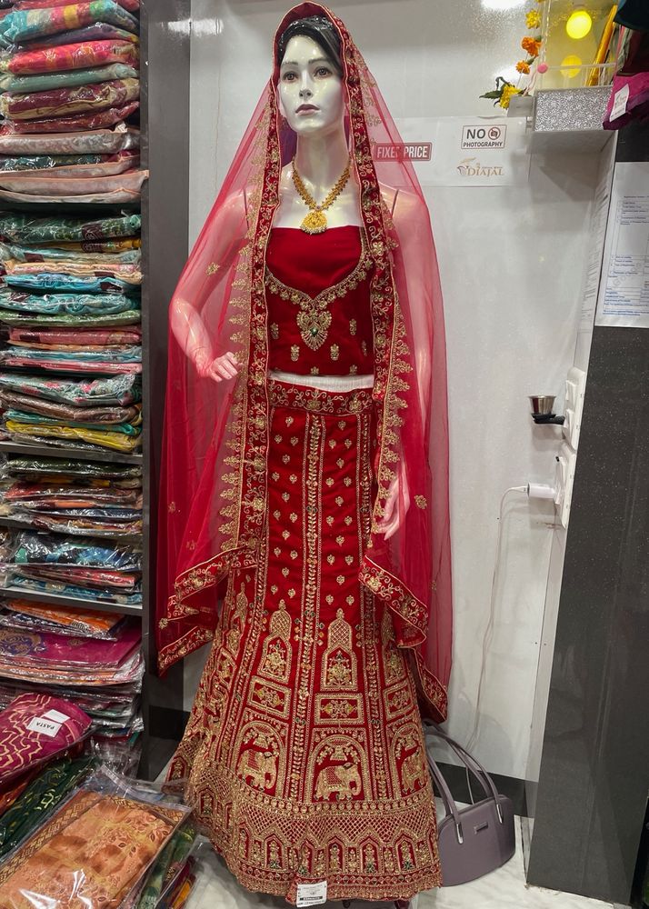 Red &amp; Gold Embroidered Lehenga Choli Set