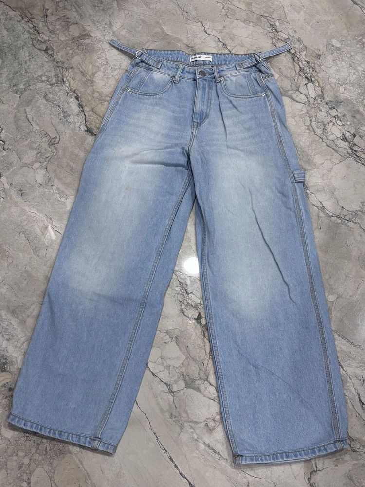 Light blue wide leg baggy jeans