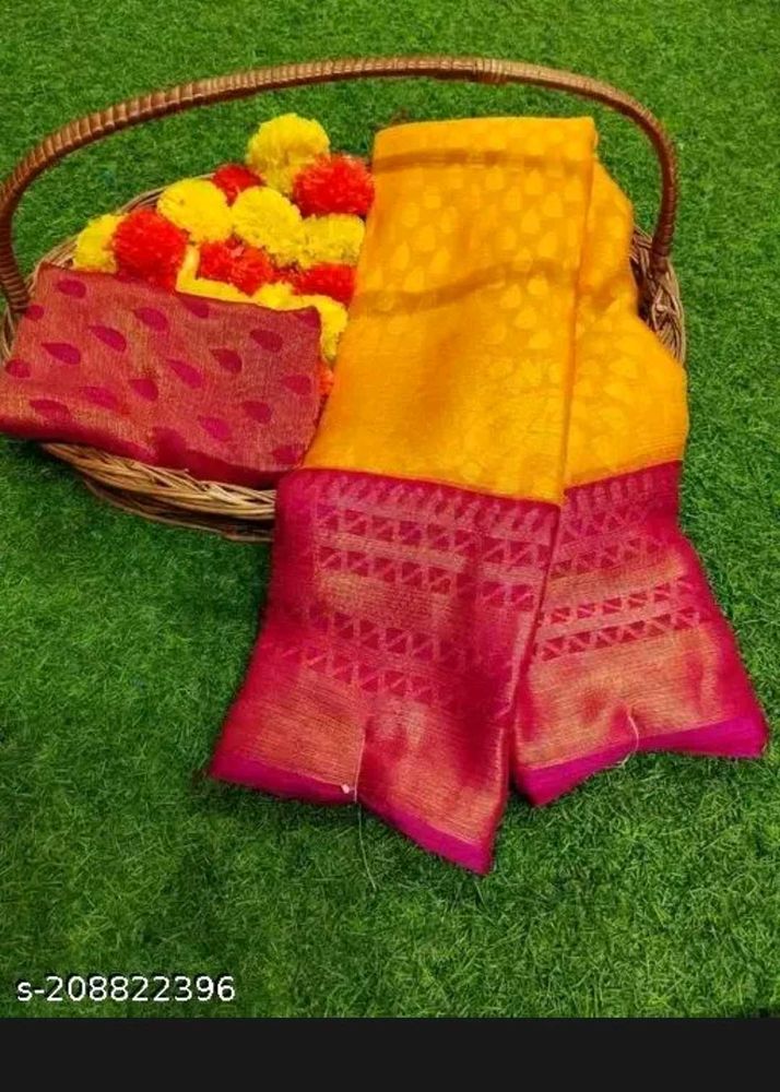 Vibrant Yellow &amp; Pink Silk Saree