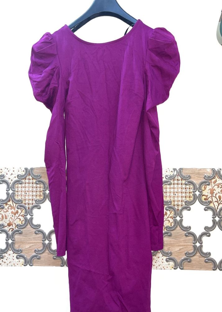 Purple Puff Sleeve Mini Dress