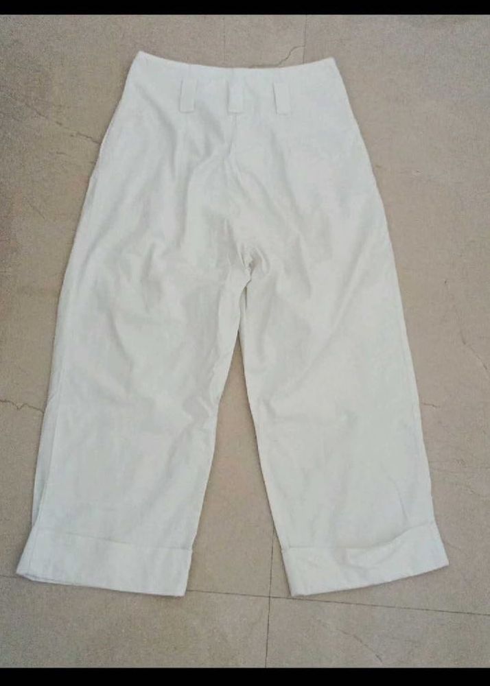 Cream Wide Leg Cropped Pants