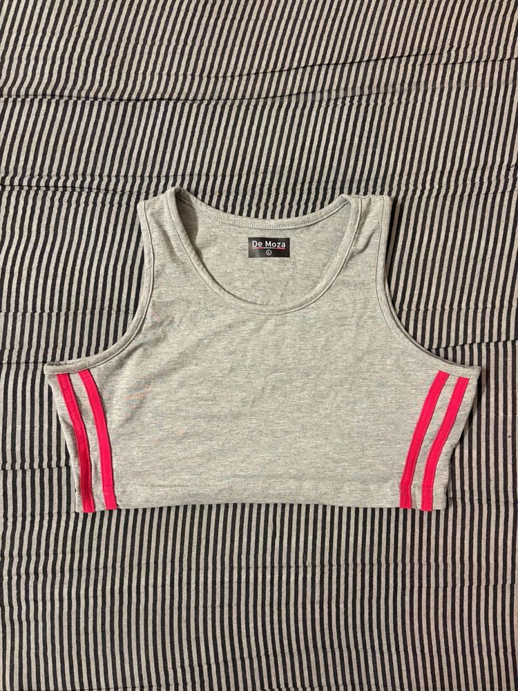 Grey Tank Top with Pink Stripes