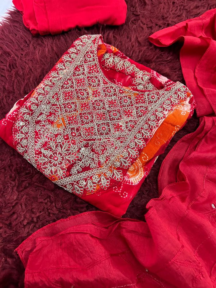Red Embroidered Kurta Set with Dupatta