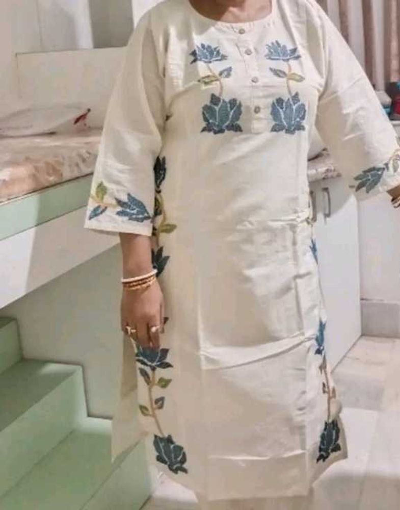 White Kurta with Floral Print