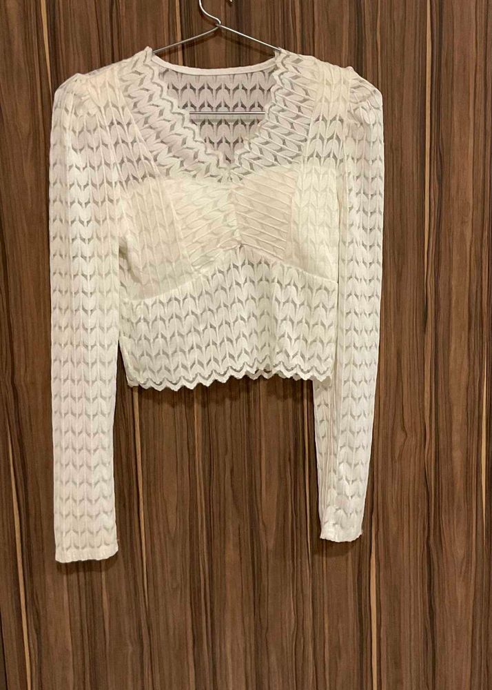 Sheer Lace V-Neck Cropped Top