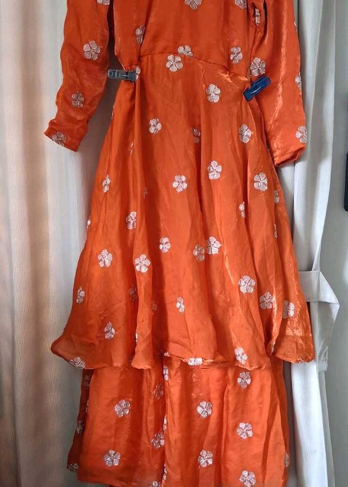 Orange Kurta Set with Floral Print
