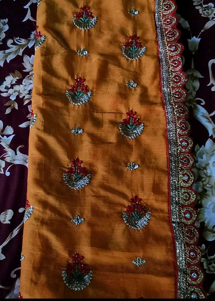 Beautiful Orange Embroidered Saree