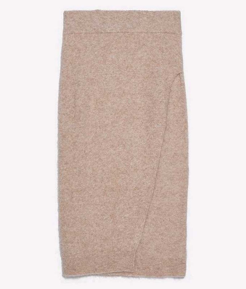 Beige Knit Wrap effect Skirt