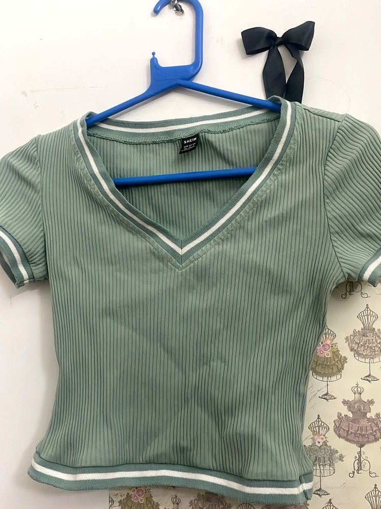 Shein Striped Ribbed V-Neck Top