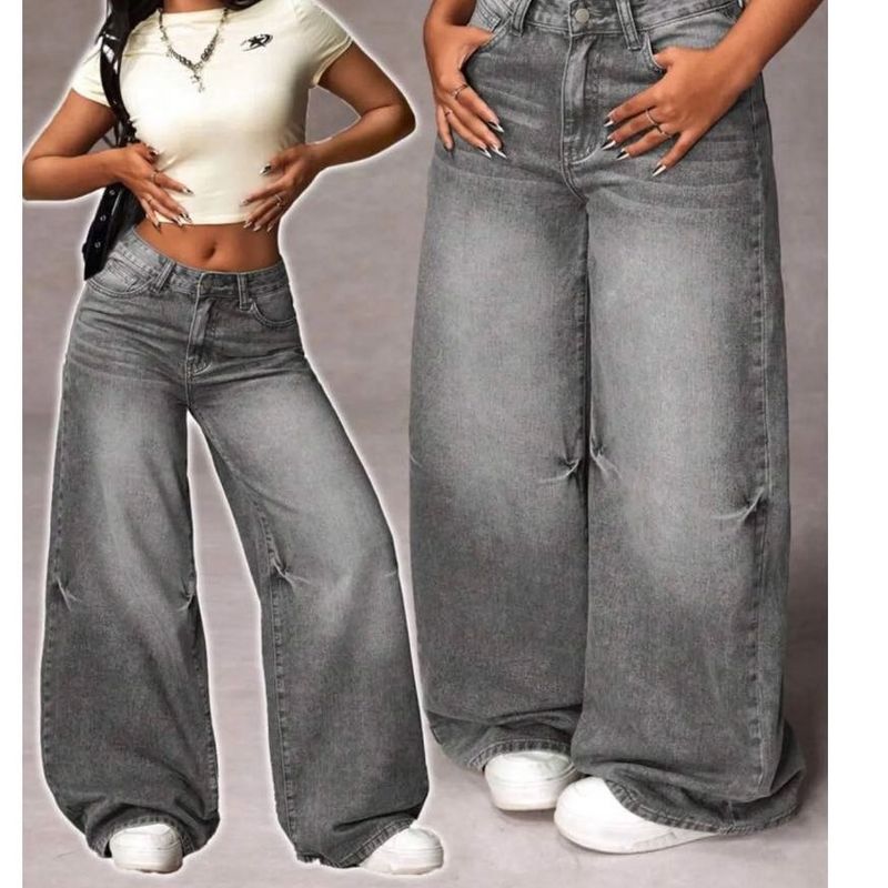Grey Wide Leg Denim Jeans