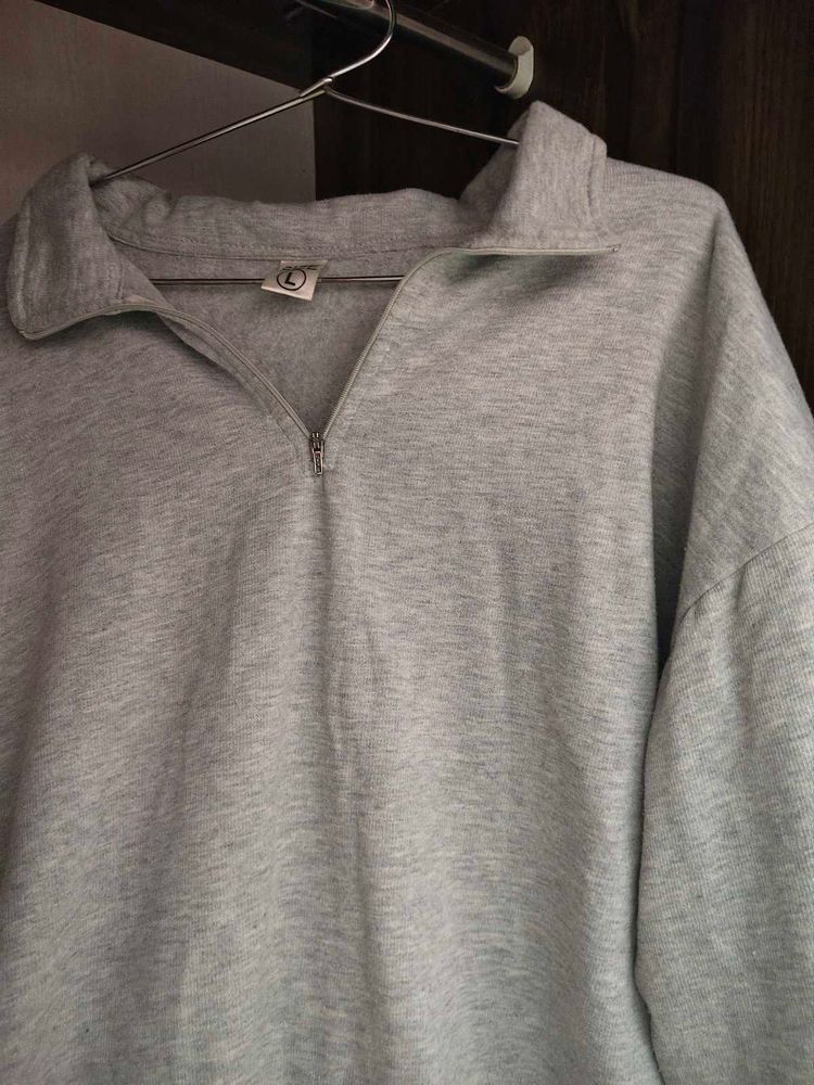 Grey Half-Zip Pullover Sweatshirt